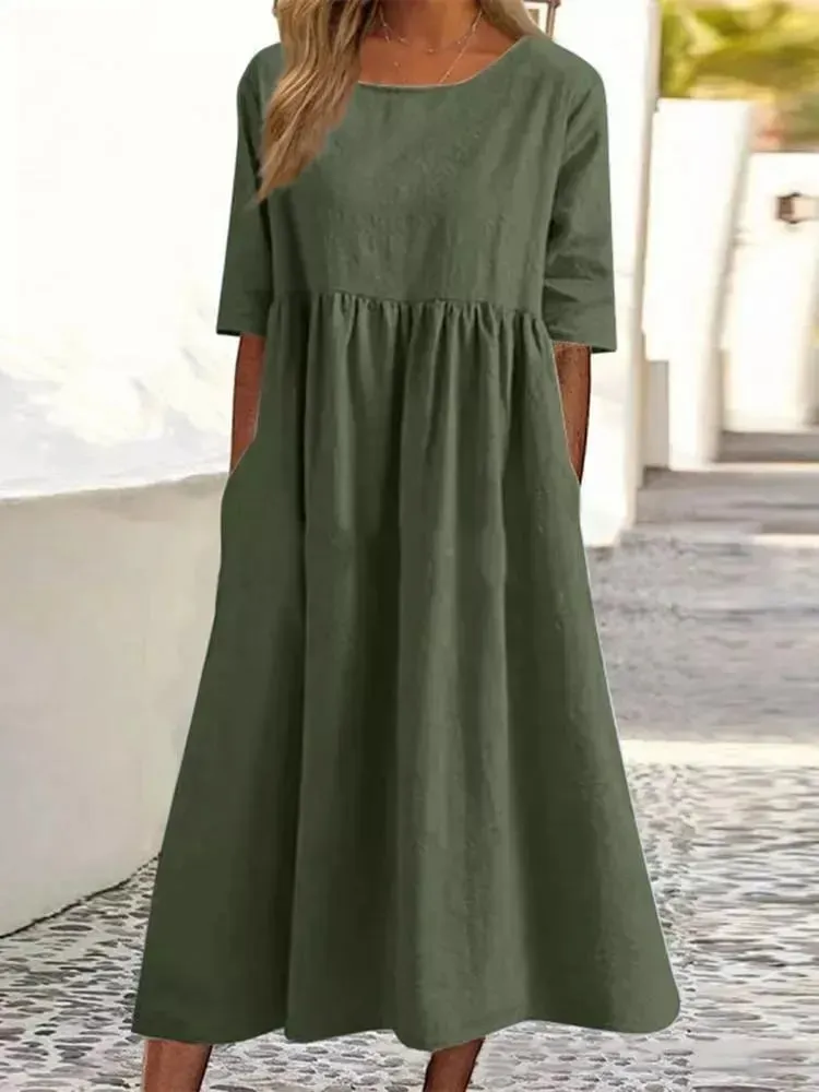 Stylish Casual Cotton-Linen Dress for Women