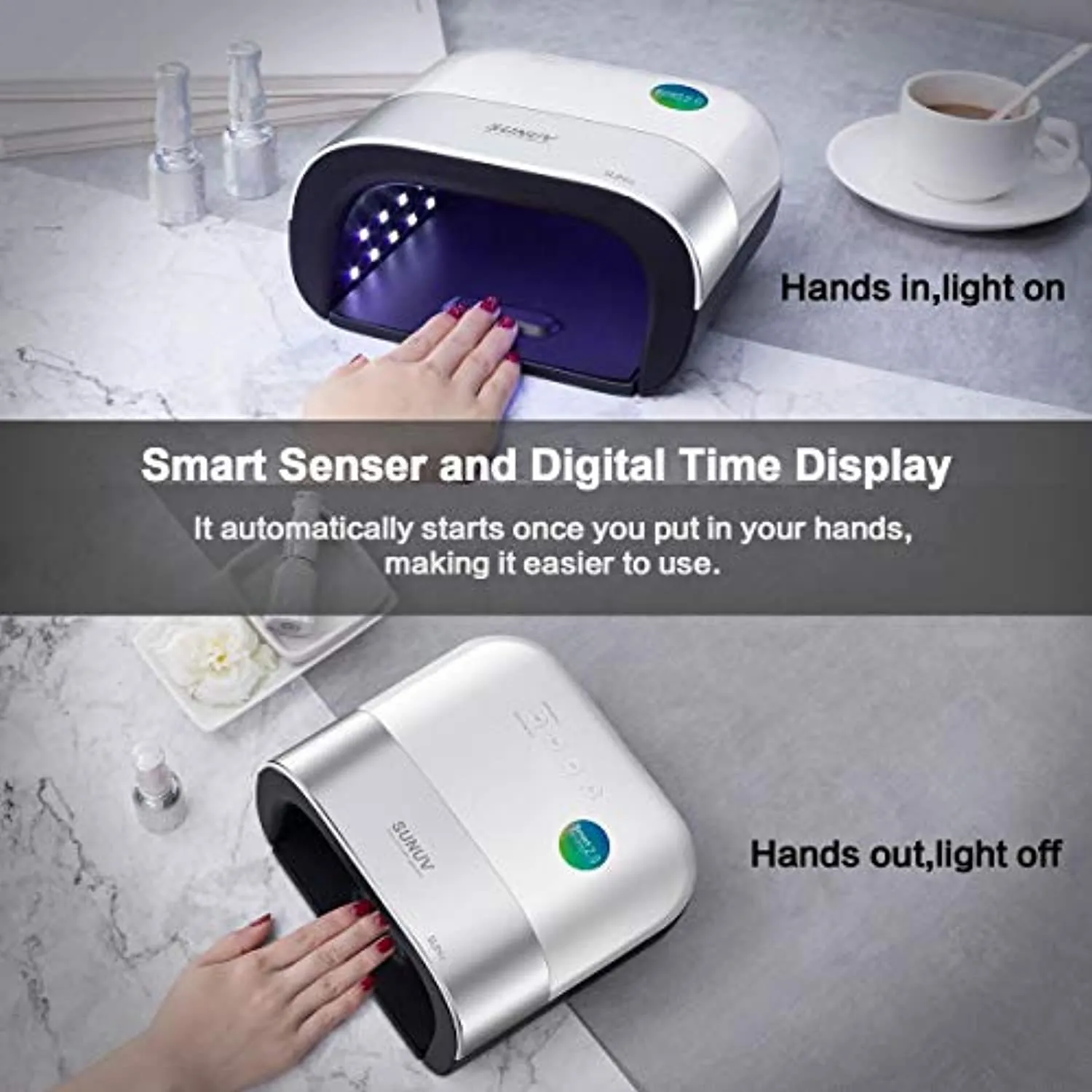 SUNUV 48W UV LED Professional Nail Lamp for Gel Nail Polish Curing UV Light Nail Dryer 5 Fingernails & Toenails with Sensor, 39 PCS LED Beads SUN3 Valentine Gift for Woman Mom Girl
