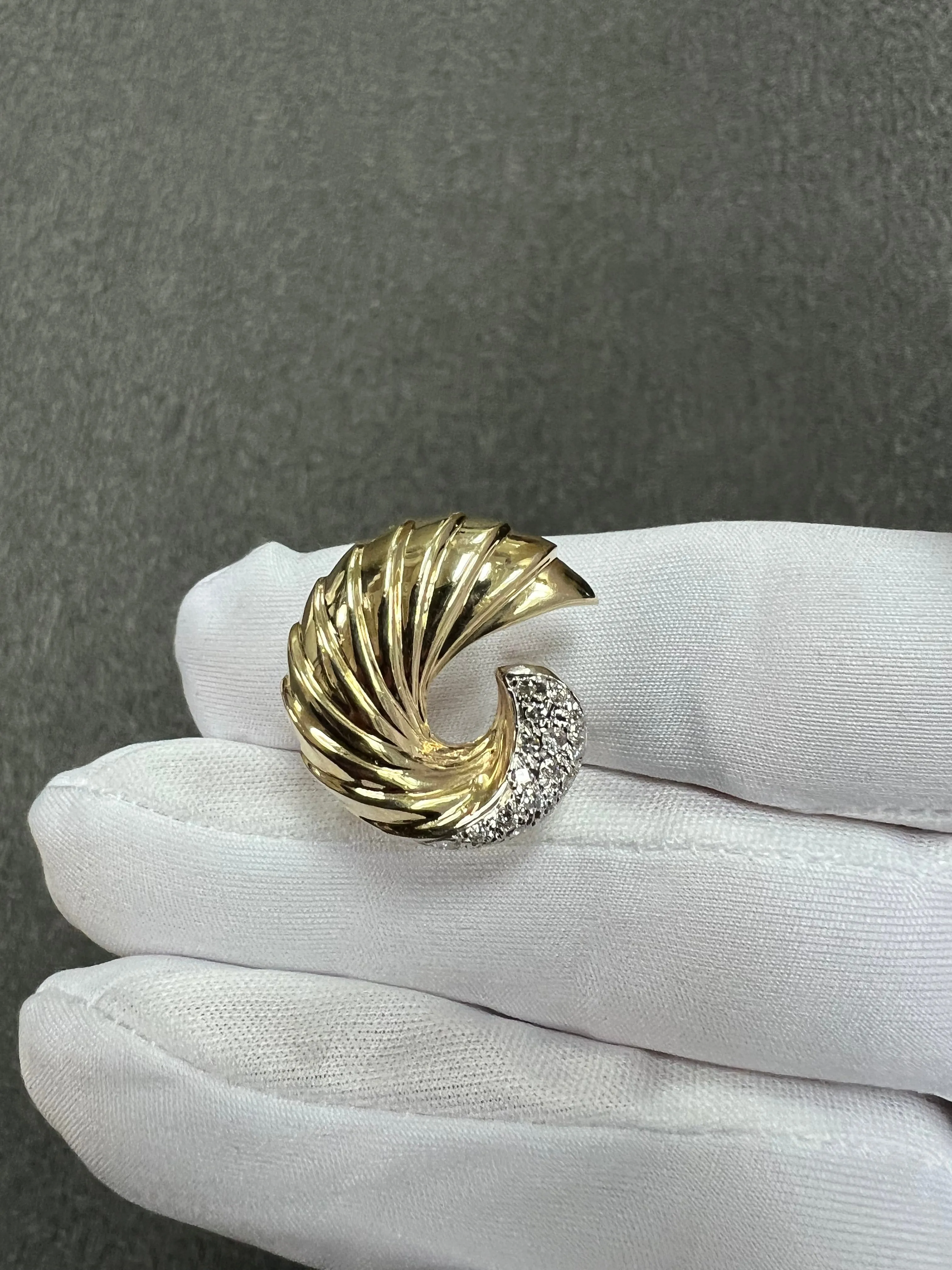 Swirl Yellow Gold Diamond Clip And Post Earrings