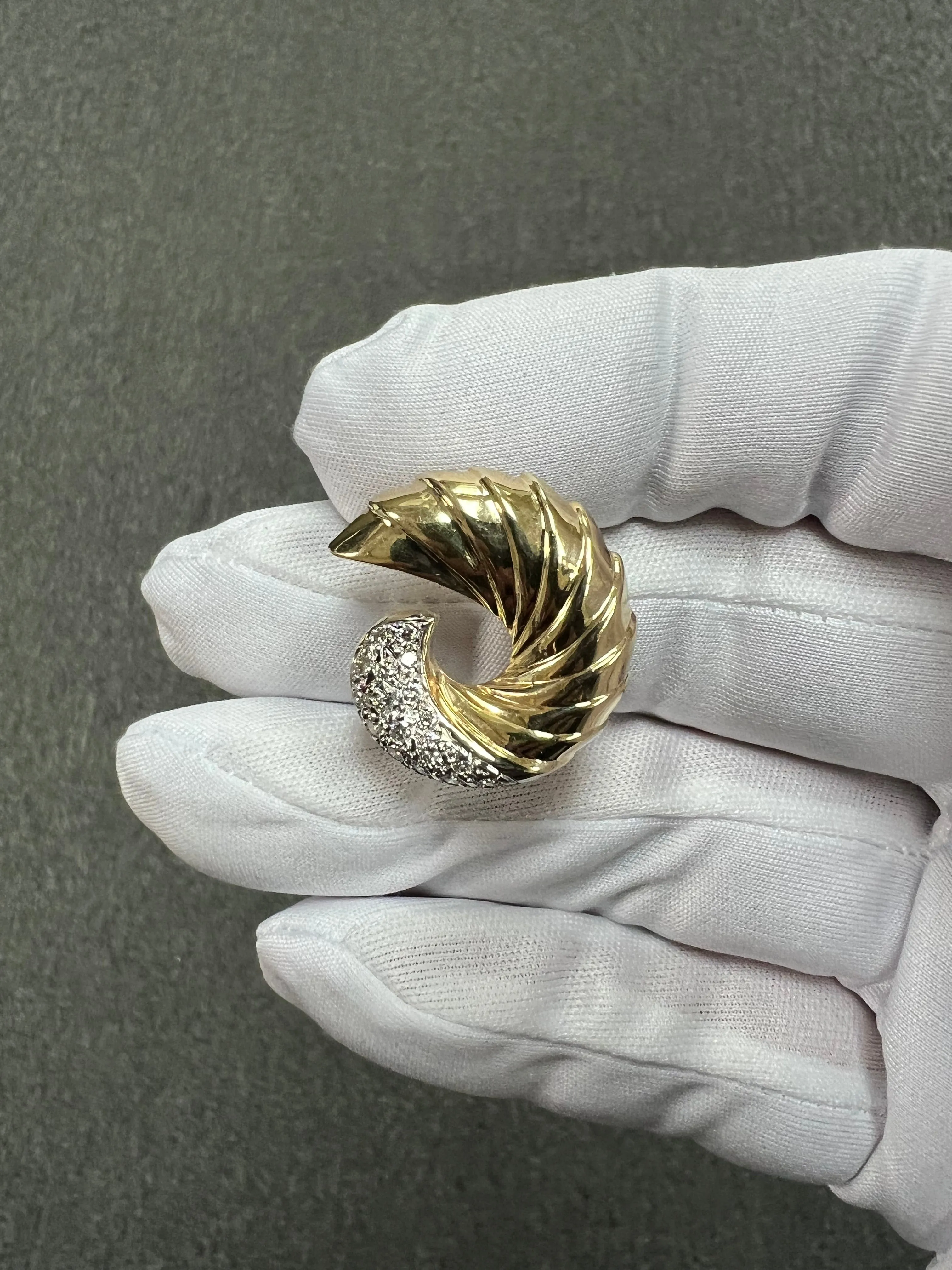 Swirl Yellow Gold Diamond Clip And Post Earrings