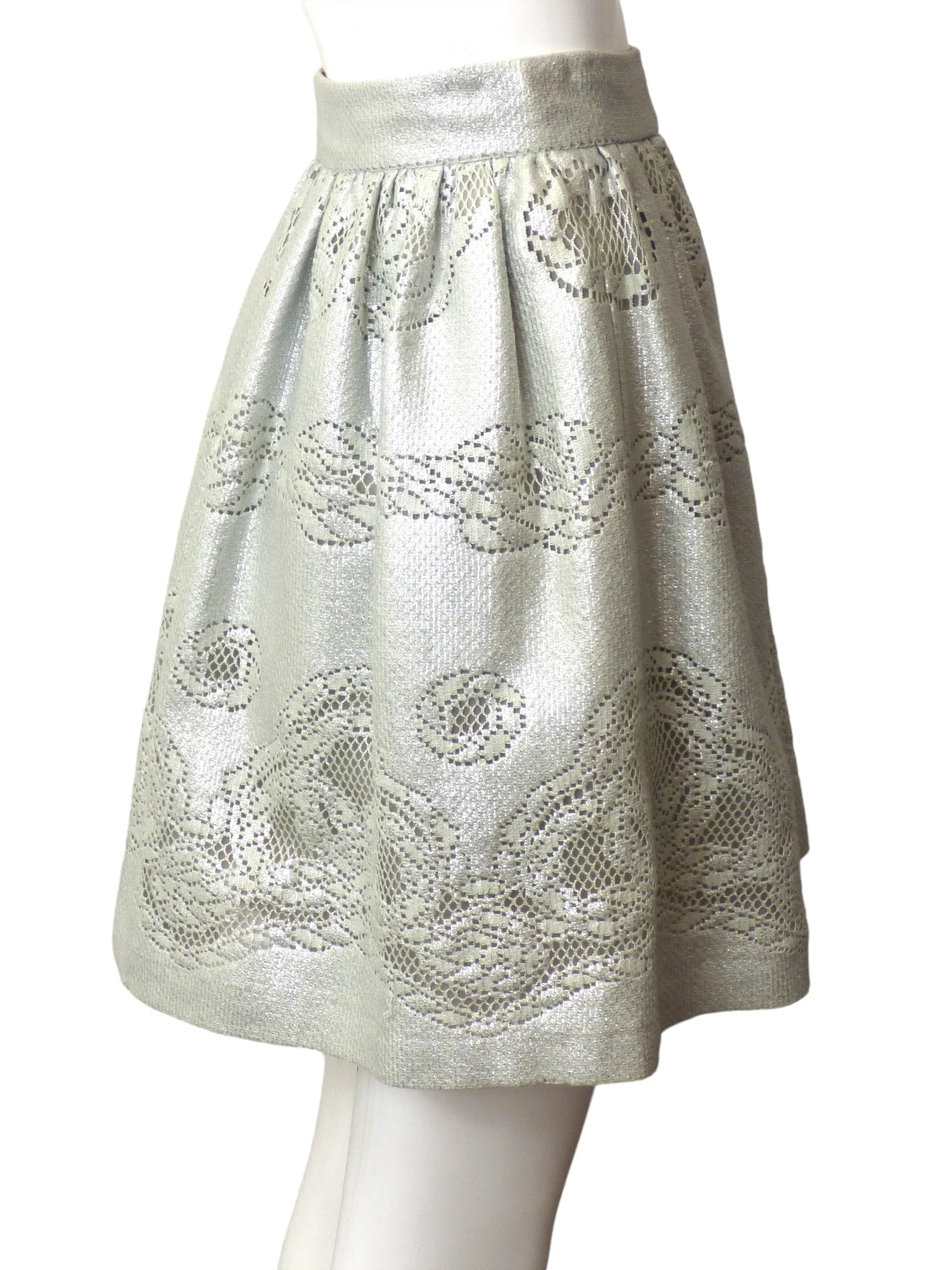 TEMPERLEY- NWT Silver Pearl Lace Skirt, Multiple Size Available
