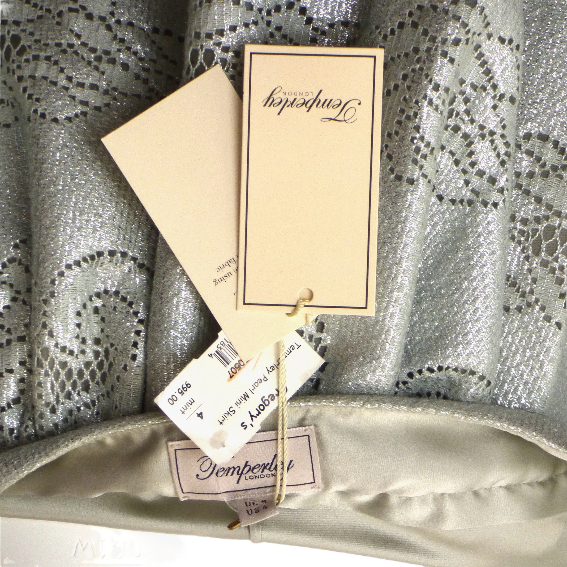 TEMPERLEY- NWT Silver Pearl Lace Skirt, Multiple Size Available