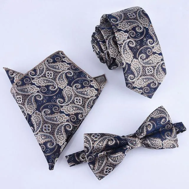 Three (3) Piece Handkerchief, Butterfly Bow Tie and Necktie Set