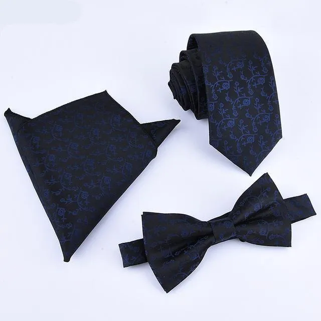 Three (3) Piece Handkerchief, Butterfly Bow Tie and Necktie Set