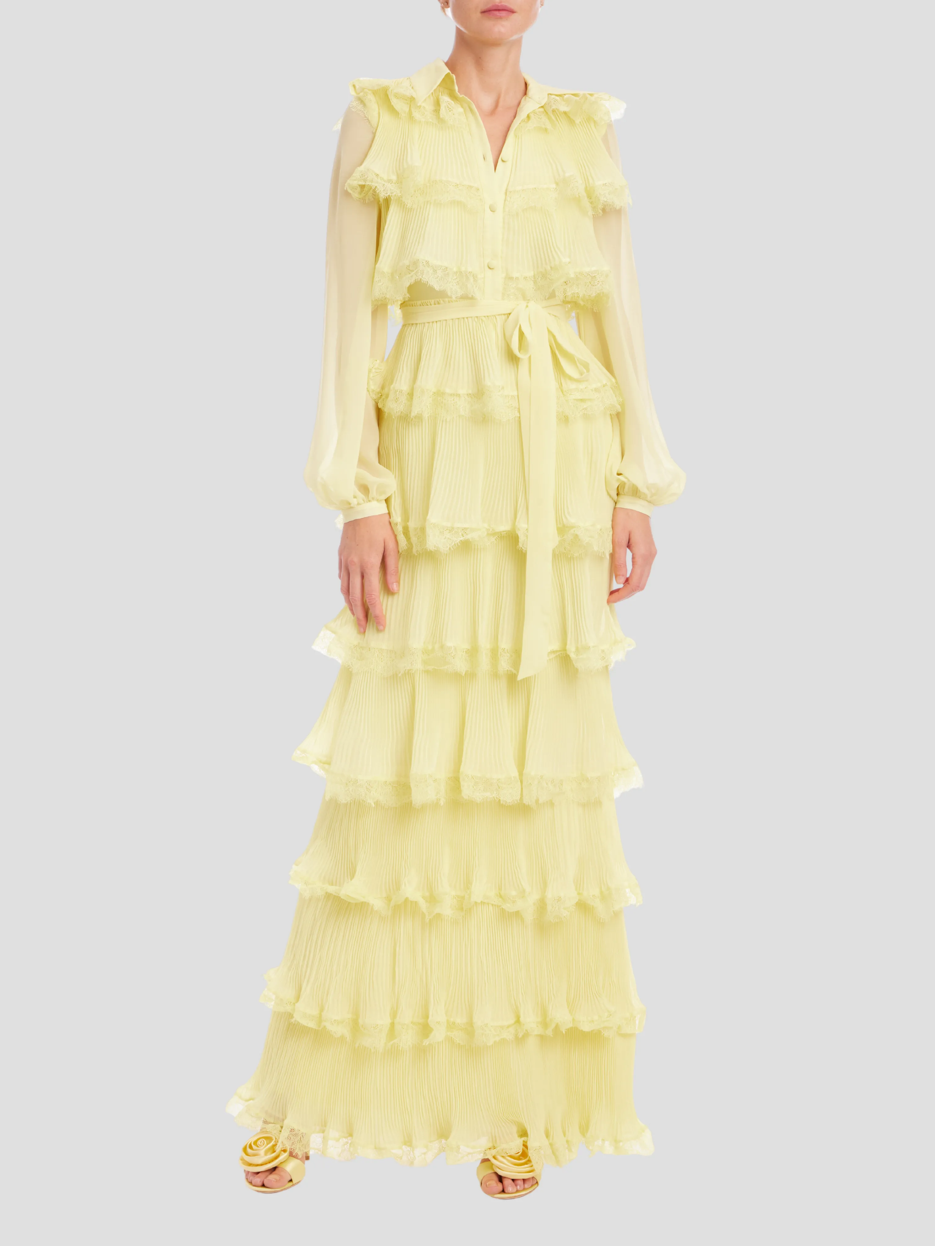 Tiered Lace Shirt in Yellow