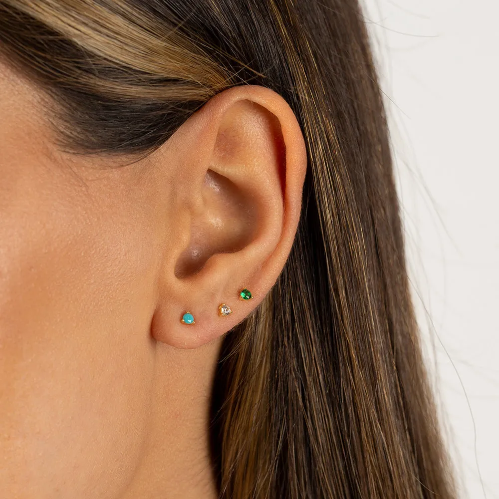 Tiny 3 Prong Solitaire Stud Earring
