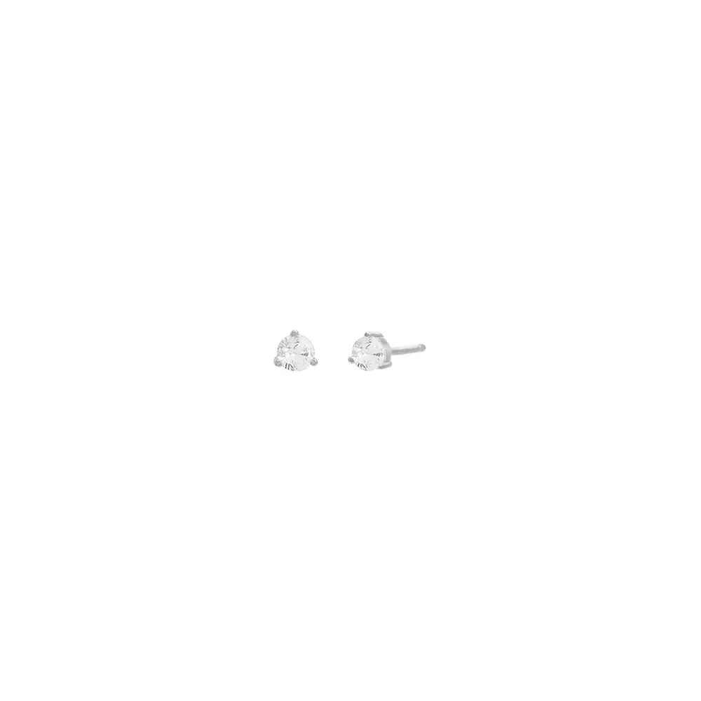 Tiny 3 Prong Solitaire Stud Earring