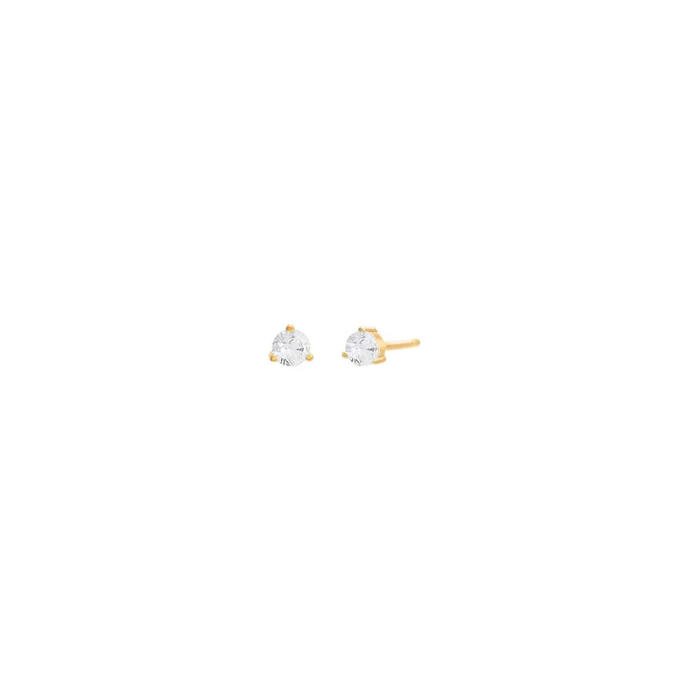 Tiny 3 Prong Solitaire Stud Earring