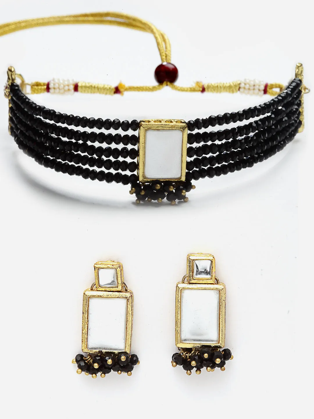 Traditional Black Crystal Kundan Choker Necklace Set