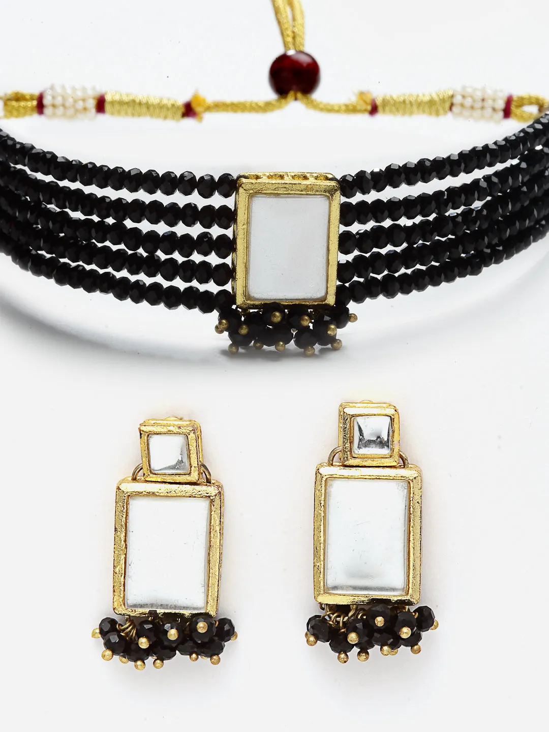 Traditional Black Crystal Kundan Choker Necklace Set