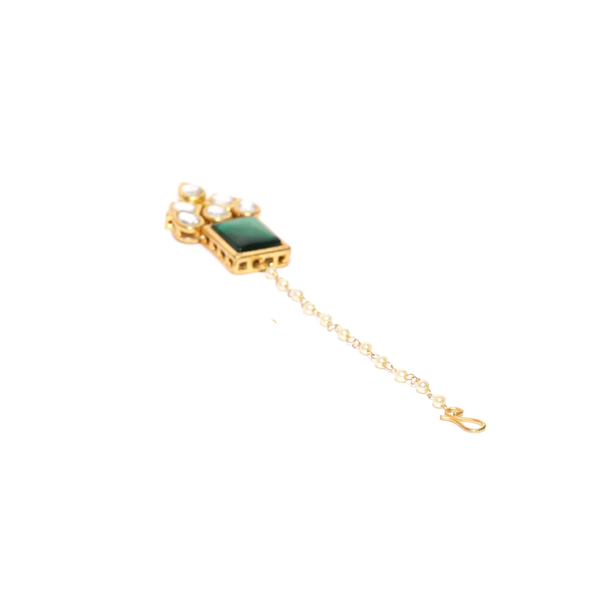 Traditional Gold Plated Green Stone Kundan Maangtikka for Women