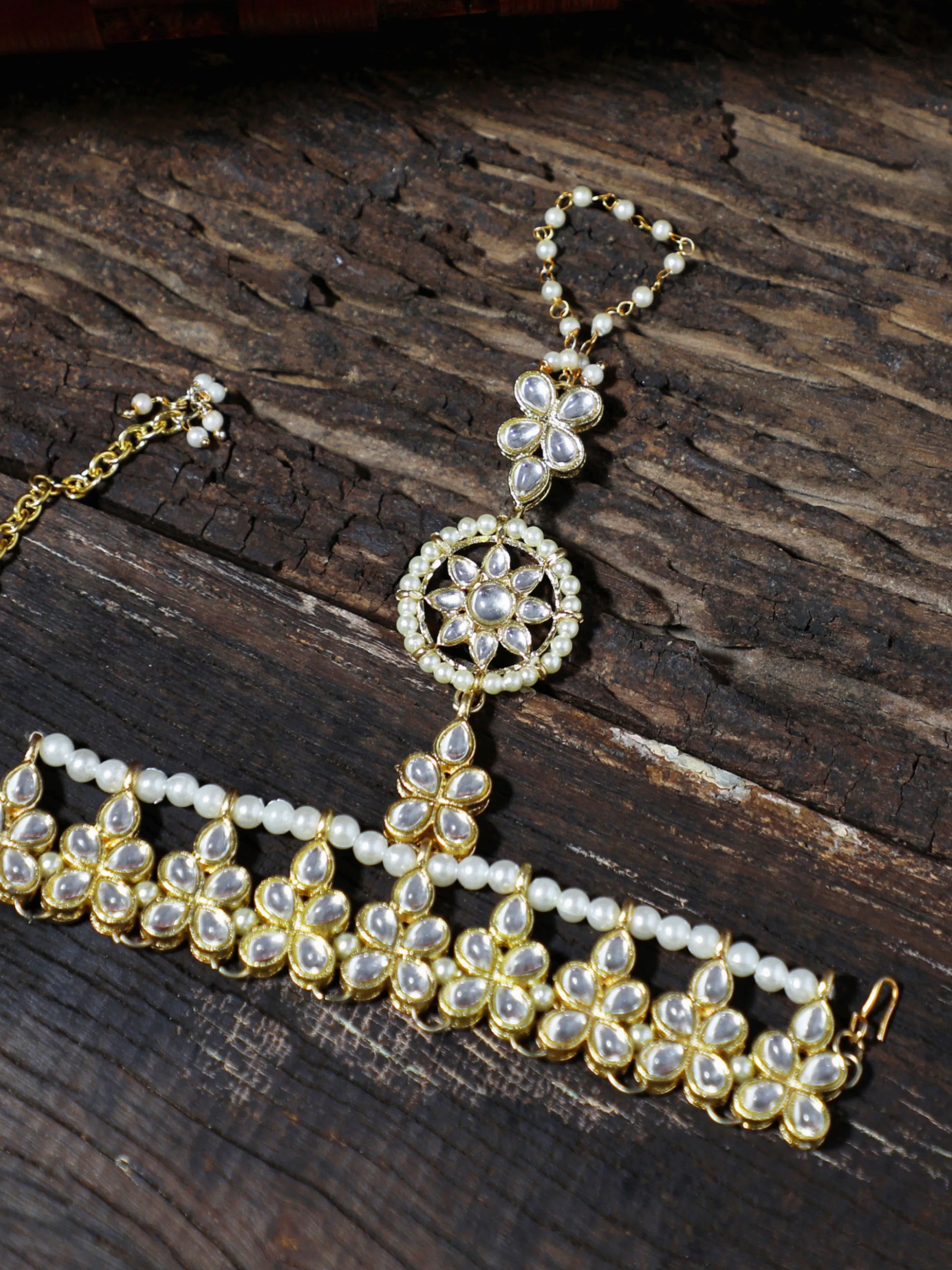 Traditional Gold Plated Kundan Hathphool