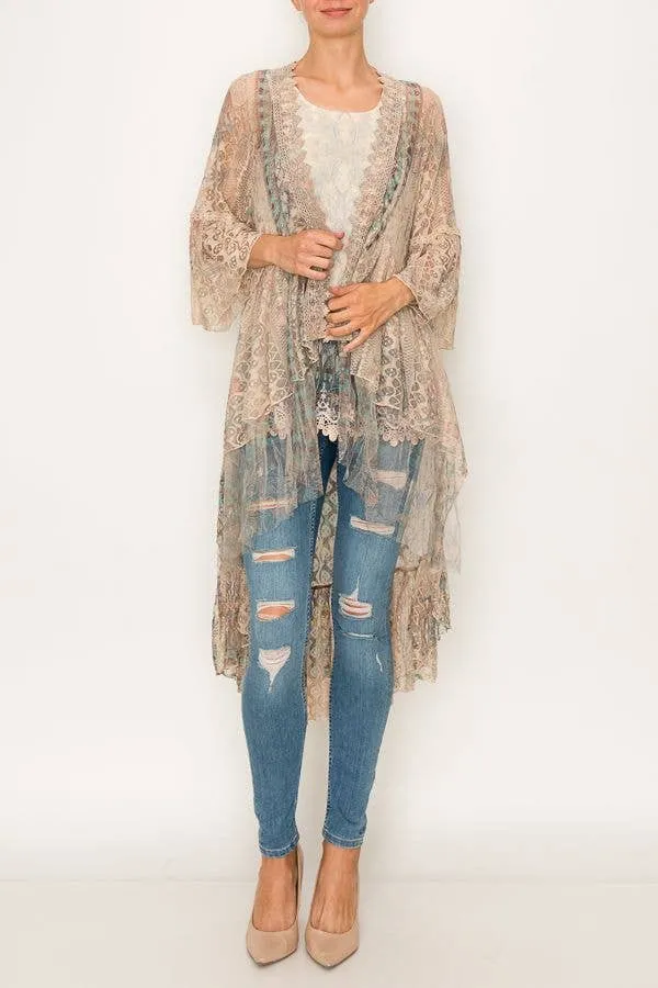 Turquoise Multi All Lace Origami Duster