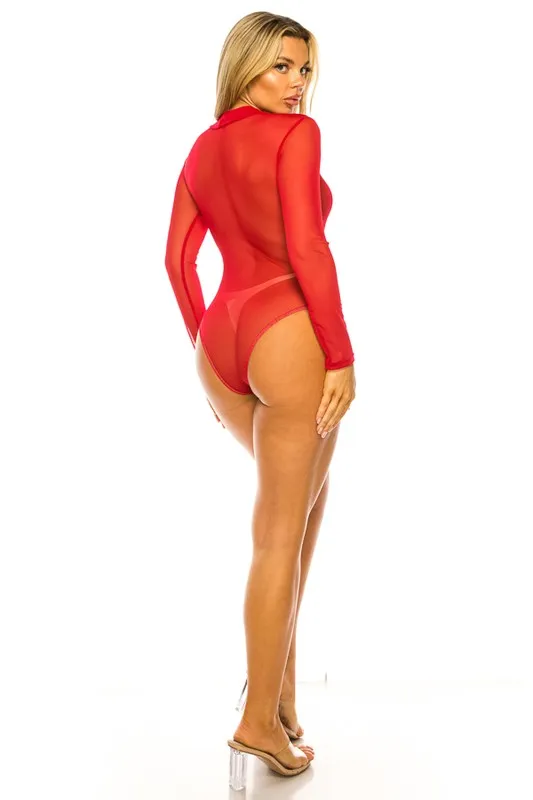 Turtle-Neck Long Sleeve Mesh Bodysuit