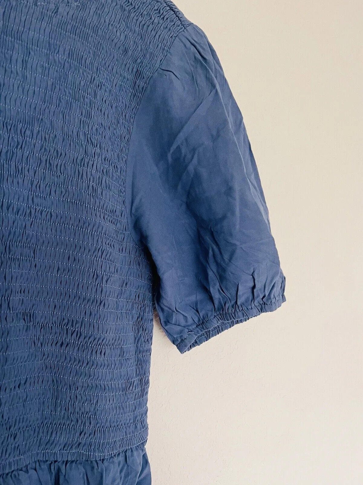 UNBRANDED Smocked Tiered Maxi Dress Sz L Blue Puff Sleeve Long Peasant Boho