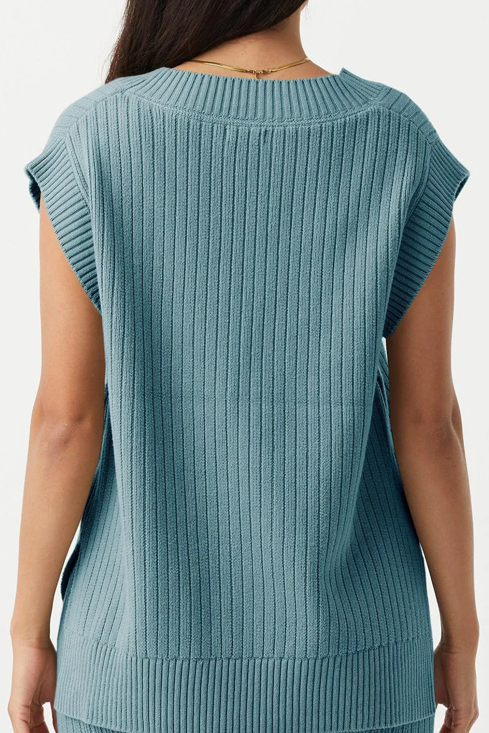 V Neck Sleeveless Casual Loose Pullover Sweater