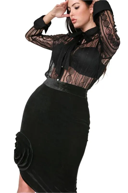 Velvet Asymmetrical Flower Skirt