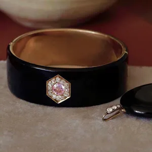 Victorian Black Enamel Bangle with Pink Topaz & Diamond