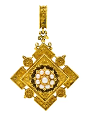 Victorian Etruscan Revival Natural Pearl 18 Karat Gold Pendant