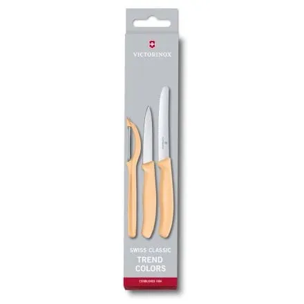 Victorinox Swiss Classic Trend Colours Paring Knife Set Universal Peeler 3 Piece Light Orange