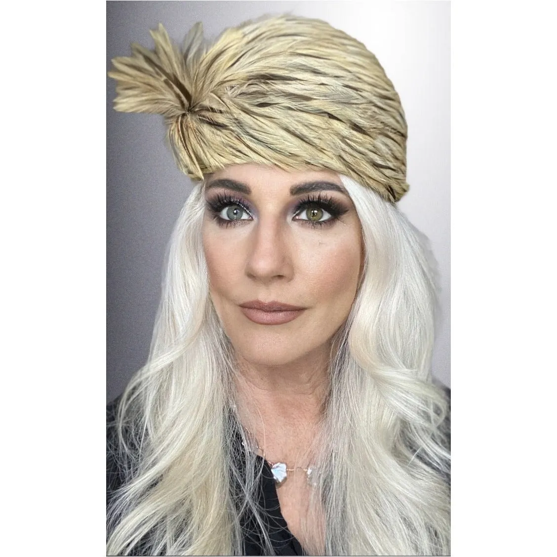 Vintage Ladies  Feather Hat  w/ Spray 1950s Light Brown & Gold Jacki