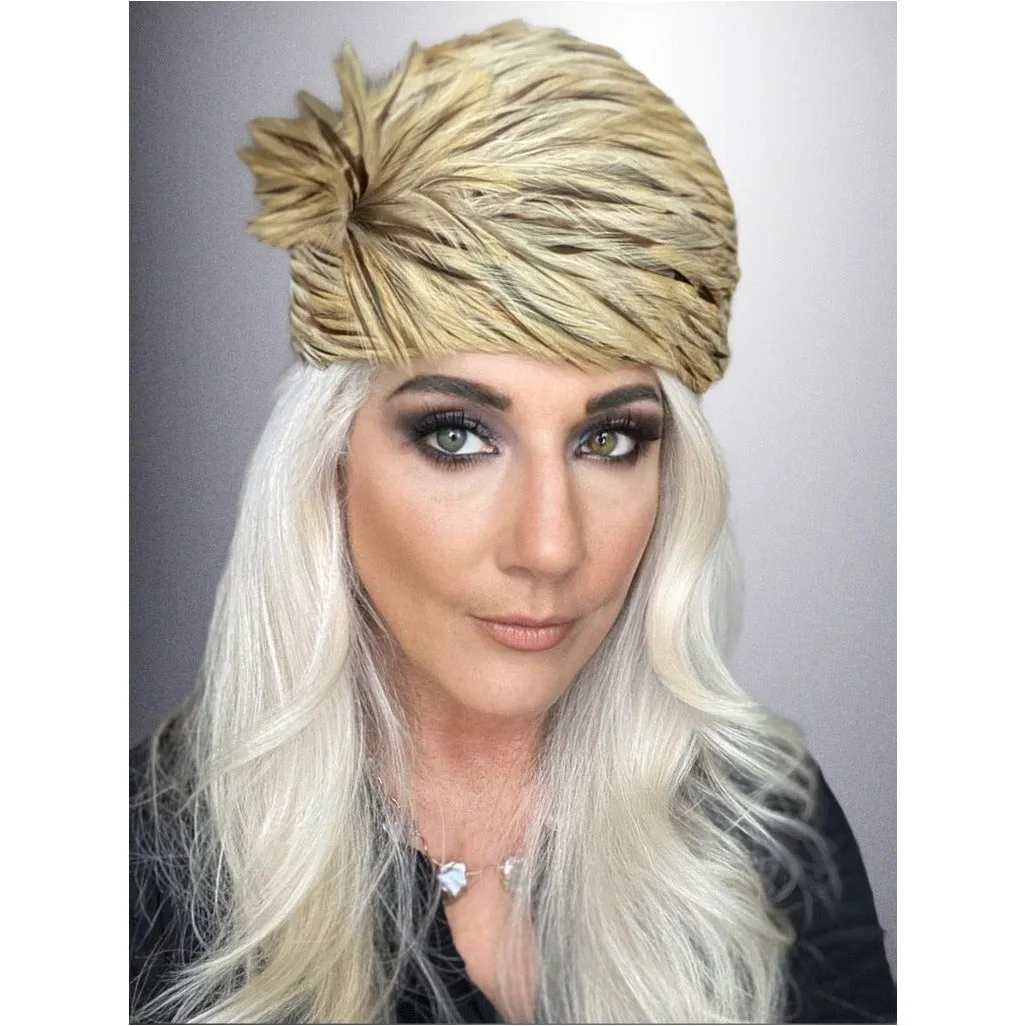 Vintage Ladies  Feather Hat  w/ Spray 1950s Light Brown & Gold Jacki