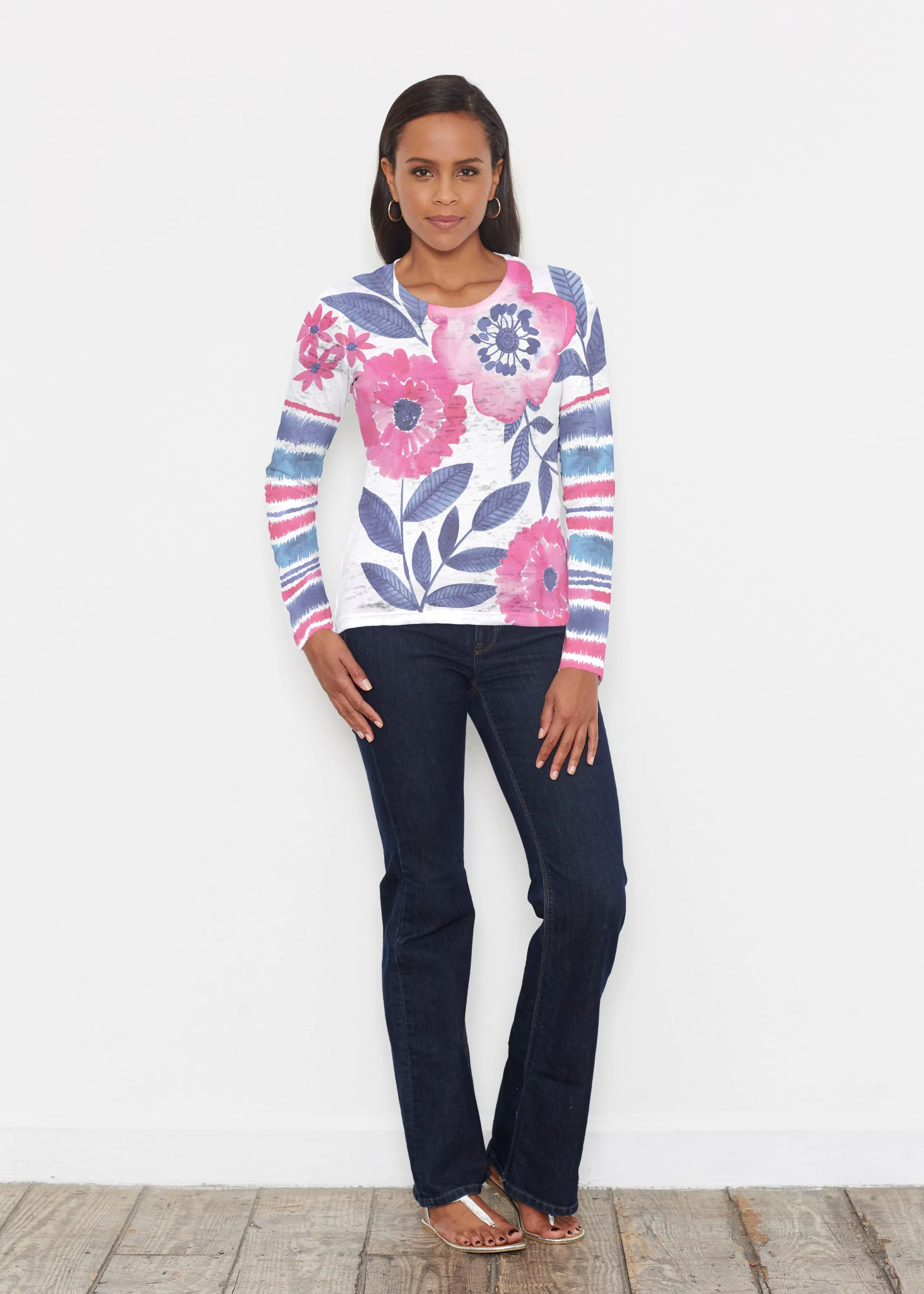 Watercolor Blooms (13355) ~ Signature Long Sleeve Crew Shirt