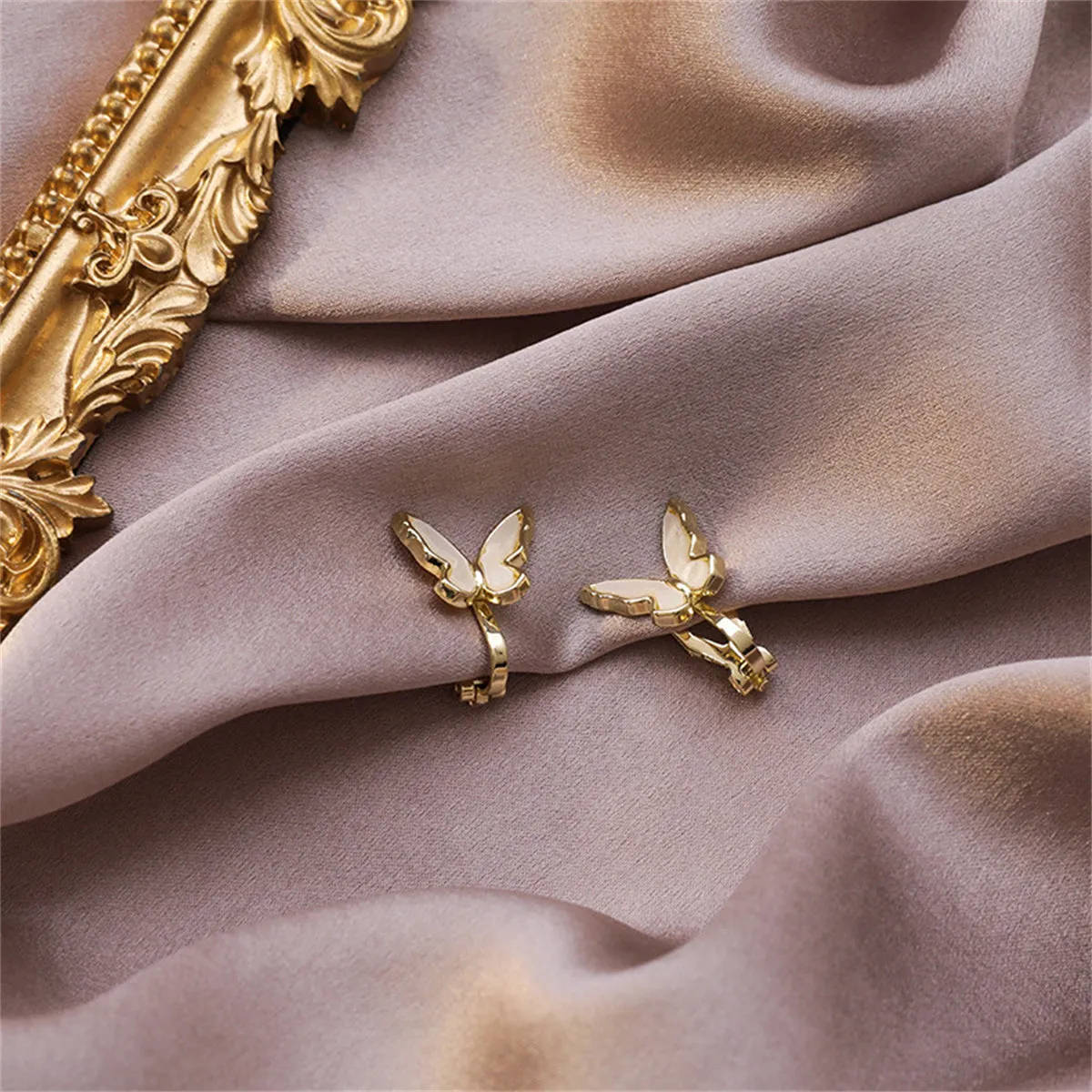 White Acrylic & 18K Gold-Plated Butterfly Ear Cuffs