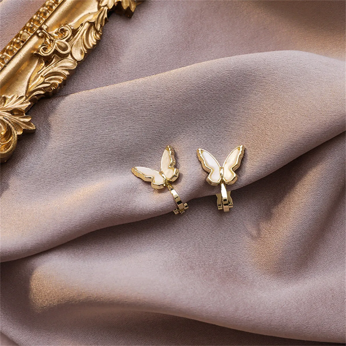 White Acrylic & 18K Gold-Plated Butterfly Ear Cuffs