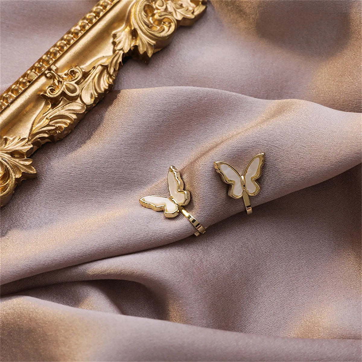 White Acrylic & 18K Gold-Plated Butterfly Ear Cuffs