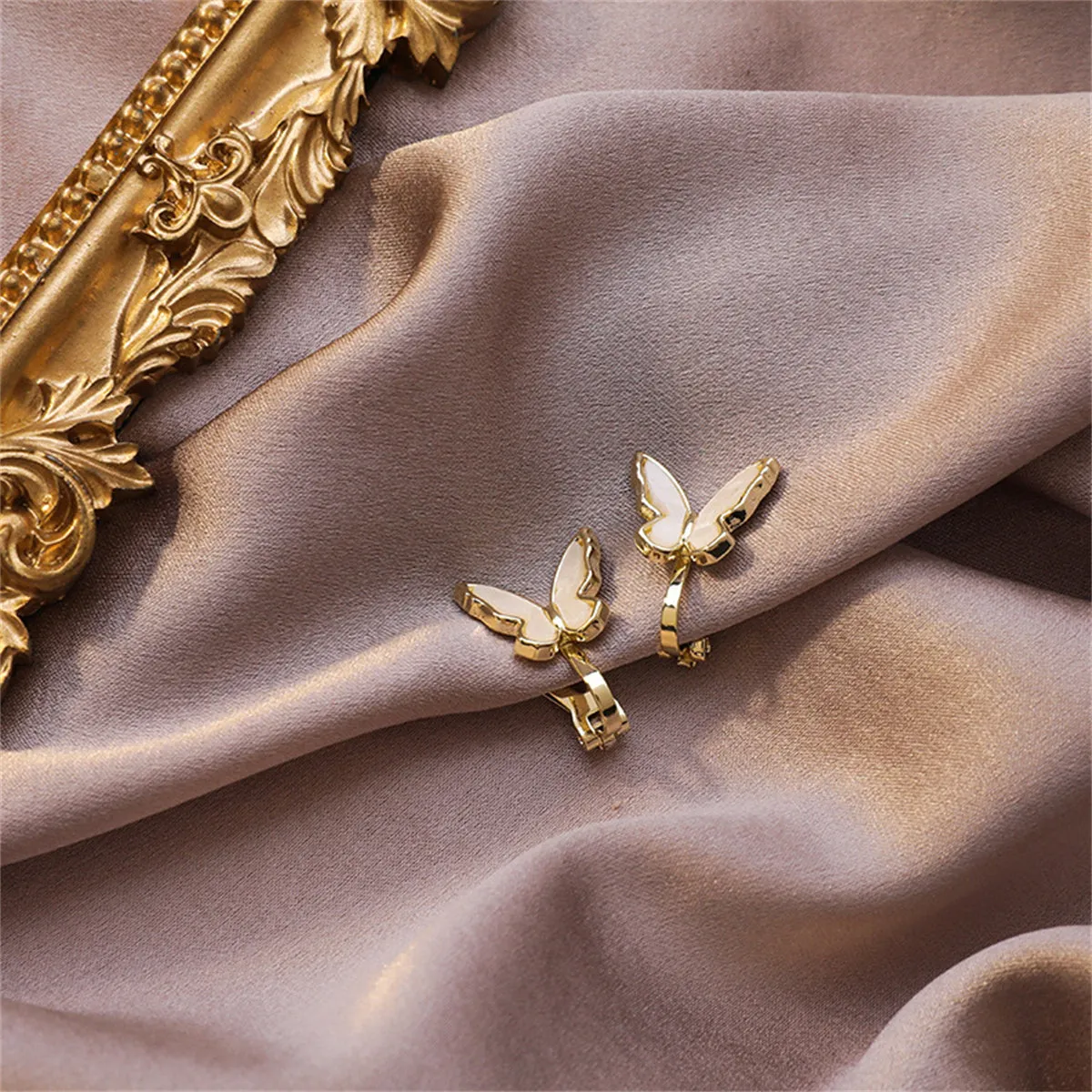 White Acrylic & 18K Gold-Plated Butterfly Ear Cuffs