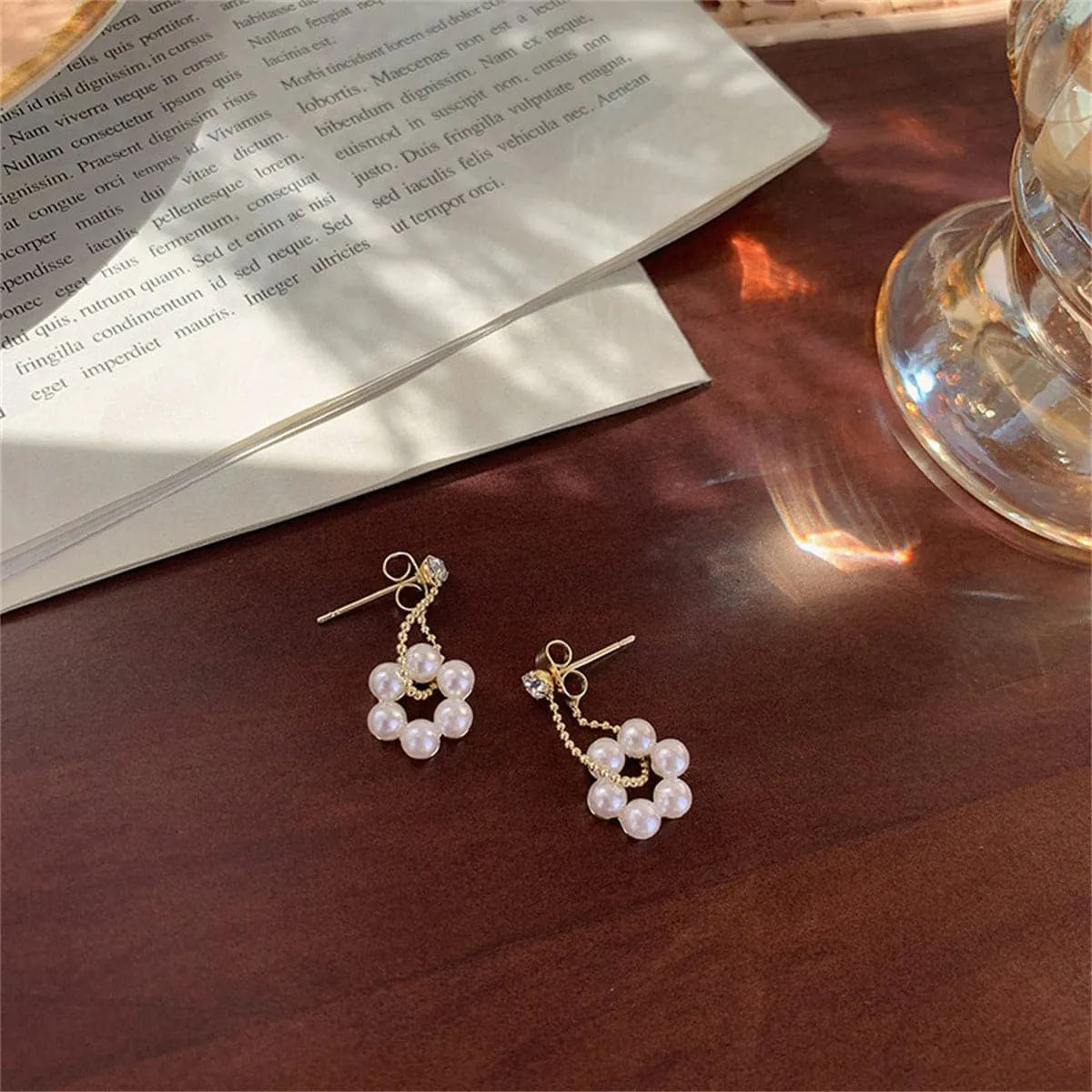 White Cubic Zirconia & Pearl 18K Gold-Plated Floral Drop Earring