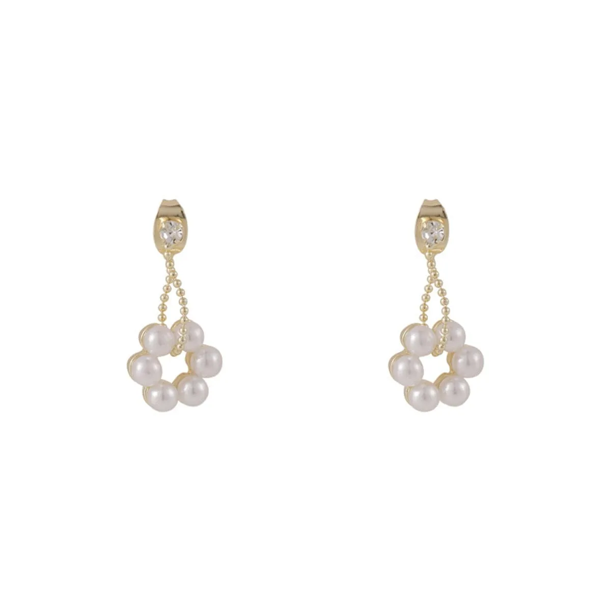 White Cubic Zirconia & Pearl 18K Gold-Plated Floral Drop Earring