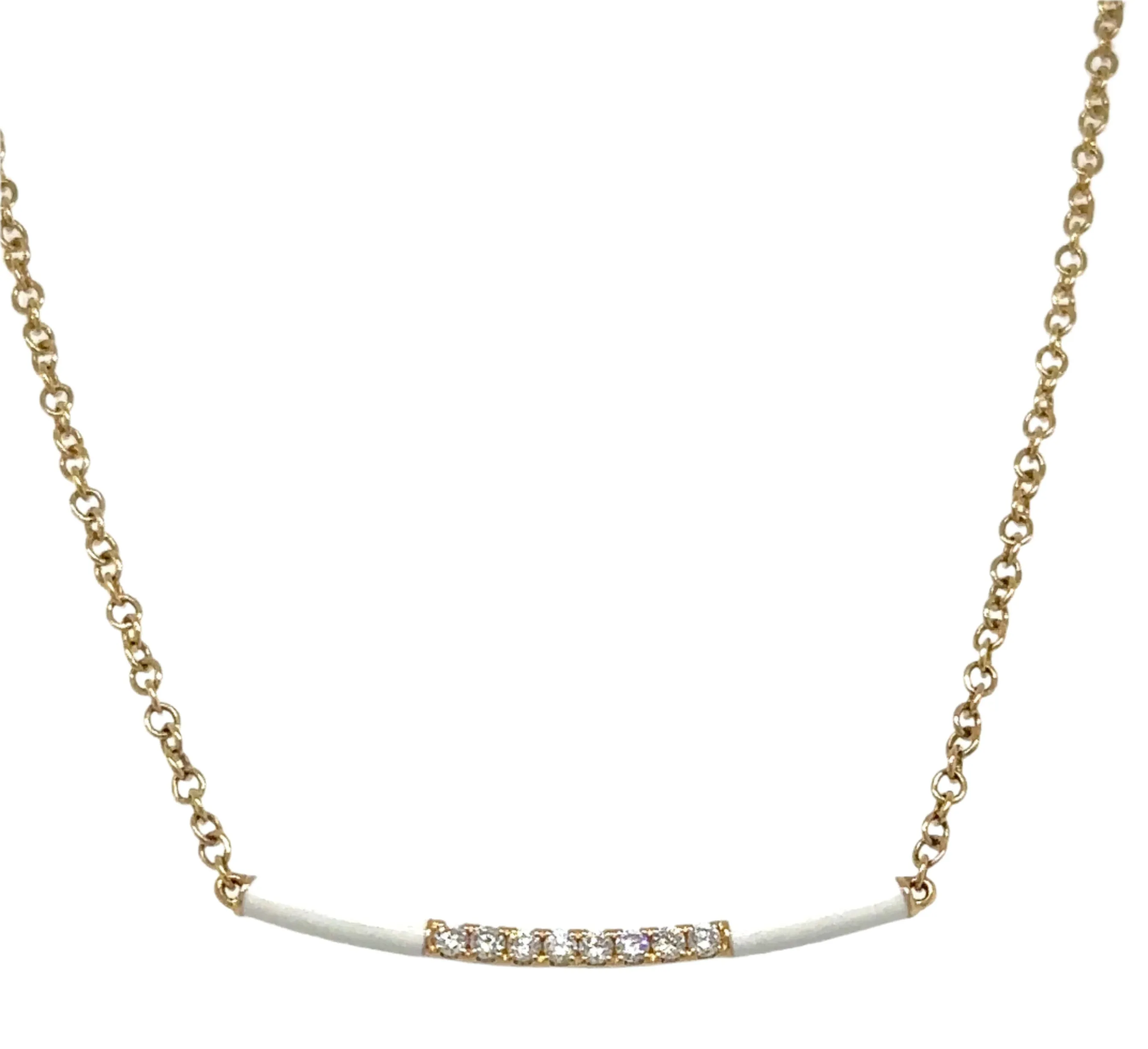 White Enamel and Diamond 0.10ct tw Bar Necklace