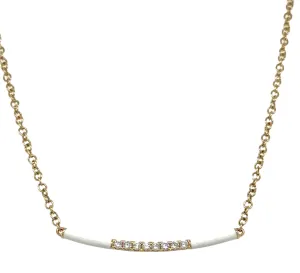 White Enamel and Diamond 0.10ct tw Bar Necklace