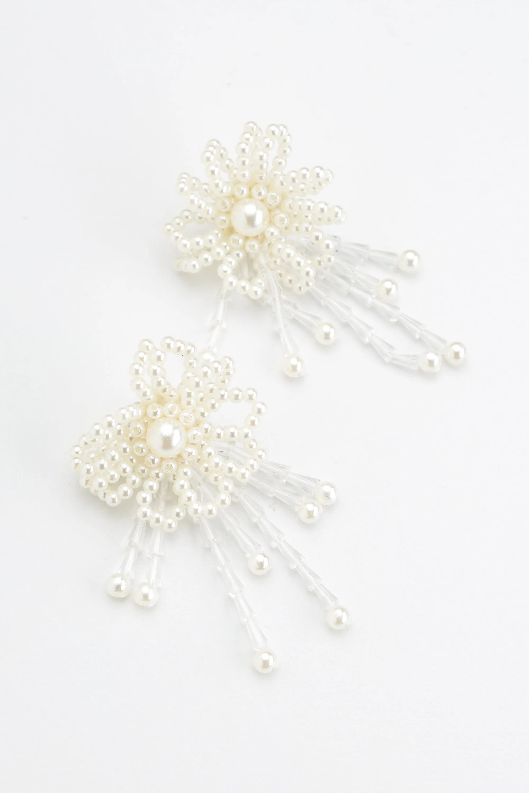 White Pearl Floral Ensemble Statement Earrings