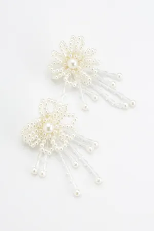 White Pearl Floral Ensemble Statement Earrings
