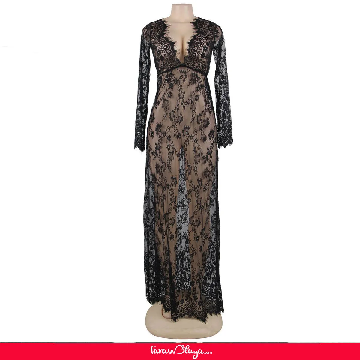 Wine Red Delicate Lace Long Sleepwear Gown