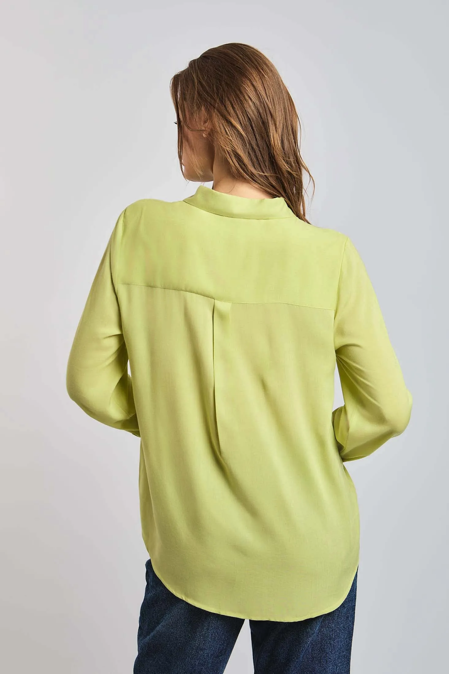 Women Blouse Long Sleeve Viscose Basic Green