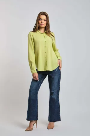 Women Blouse Long Sleeve Viscose Basic Green