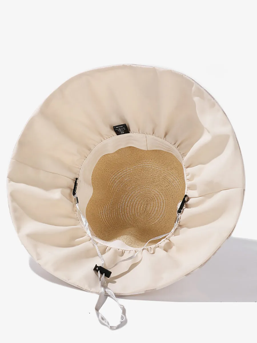 Women Summer Straw Spliced Embroidery Sunproof Hat