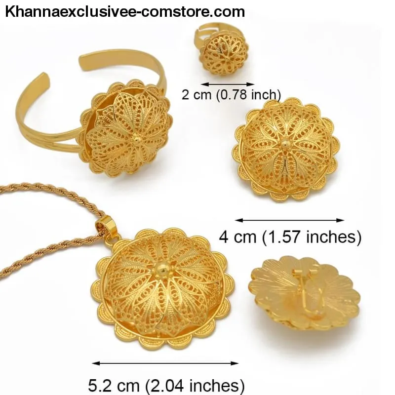 Women's African Jewelry Pendant Necklace Earrings Ring Bangles 18K Gold plated Wedding Set
