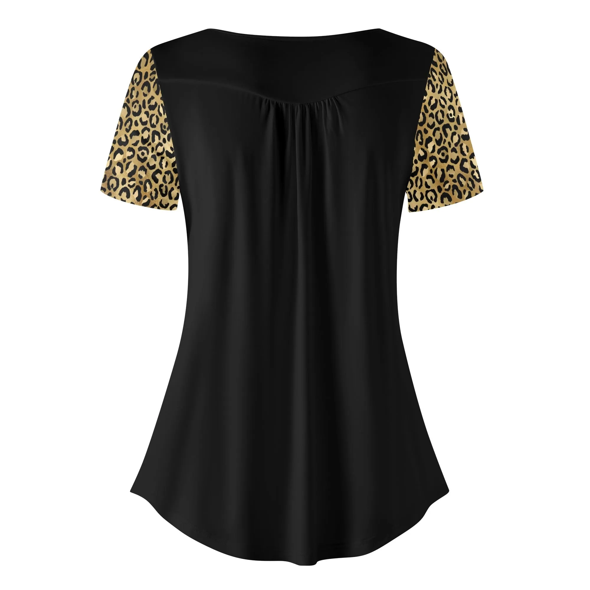 Women's Leopard Print Scoop Neck Short Sleeve Loose Blouse