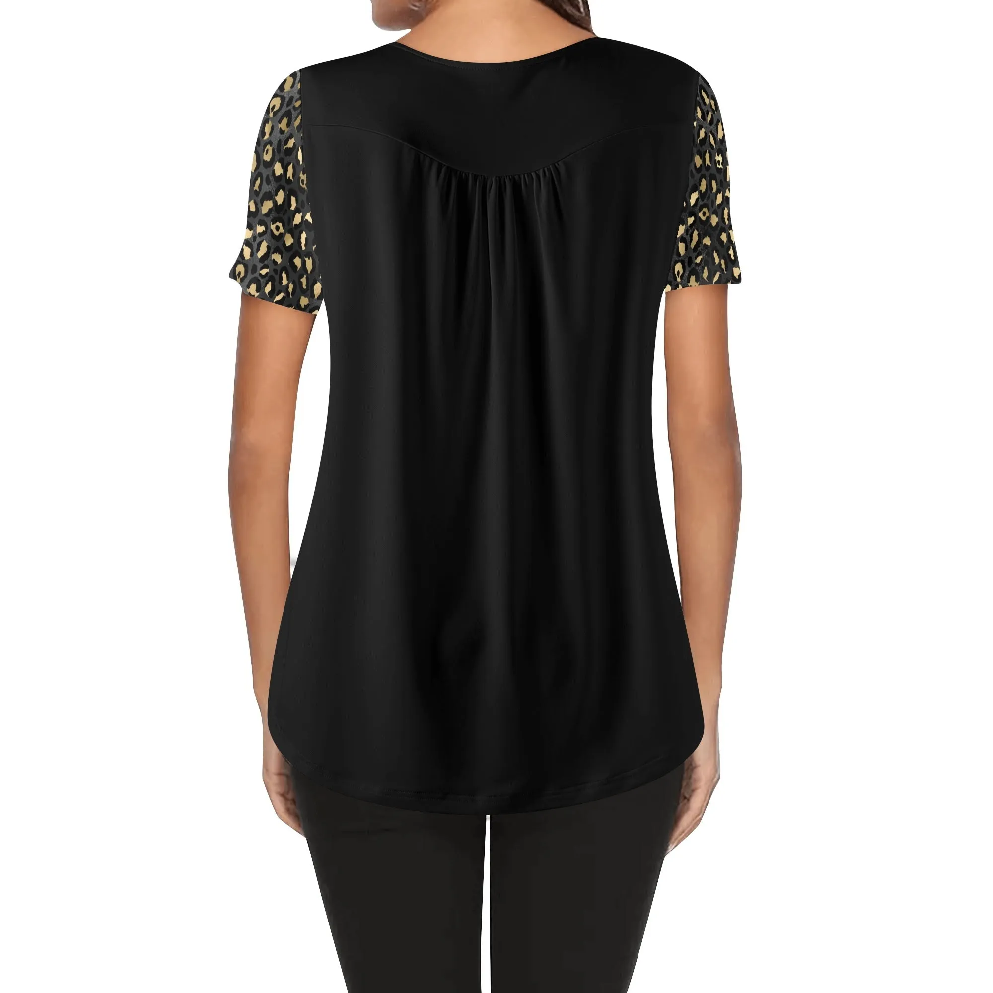 Women's Leopard Print Scoop Neck Short Sleeve Loose Blouse