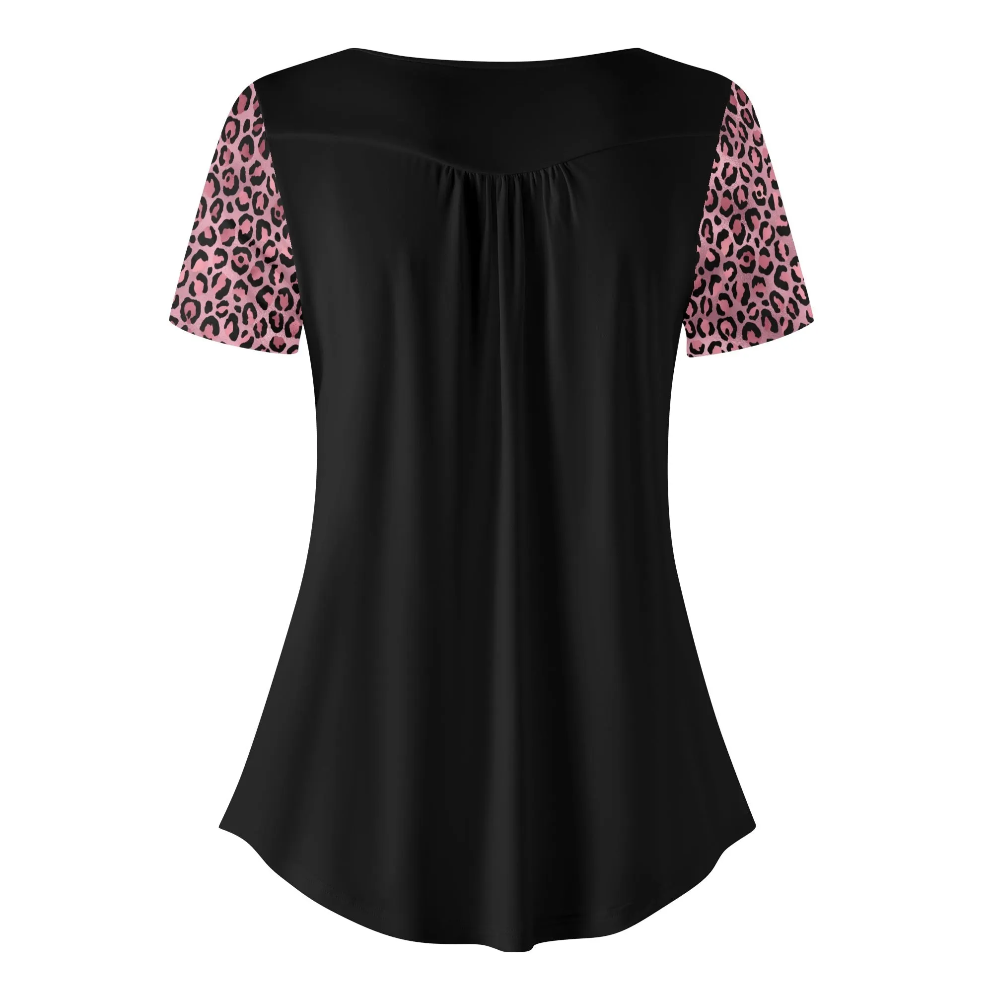Women's Leopard Print Scoop Neck Short Sleeve Loose Blouse