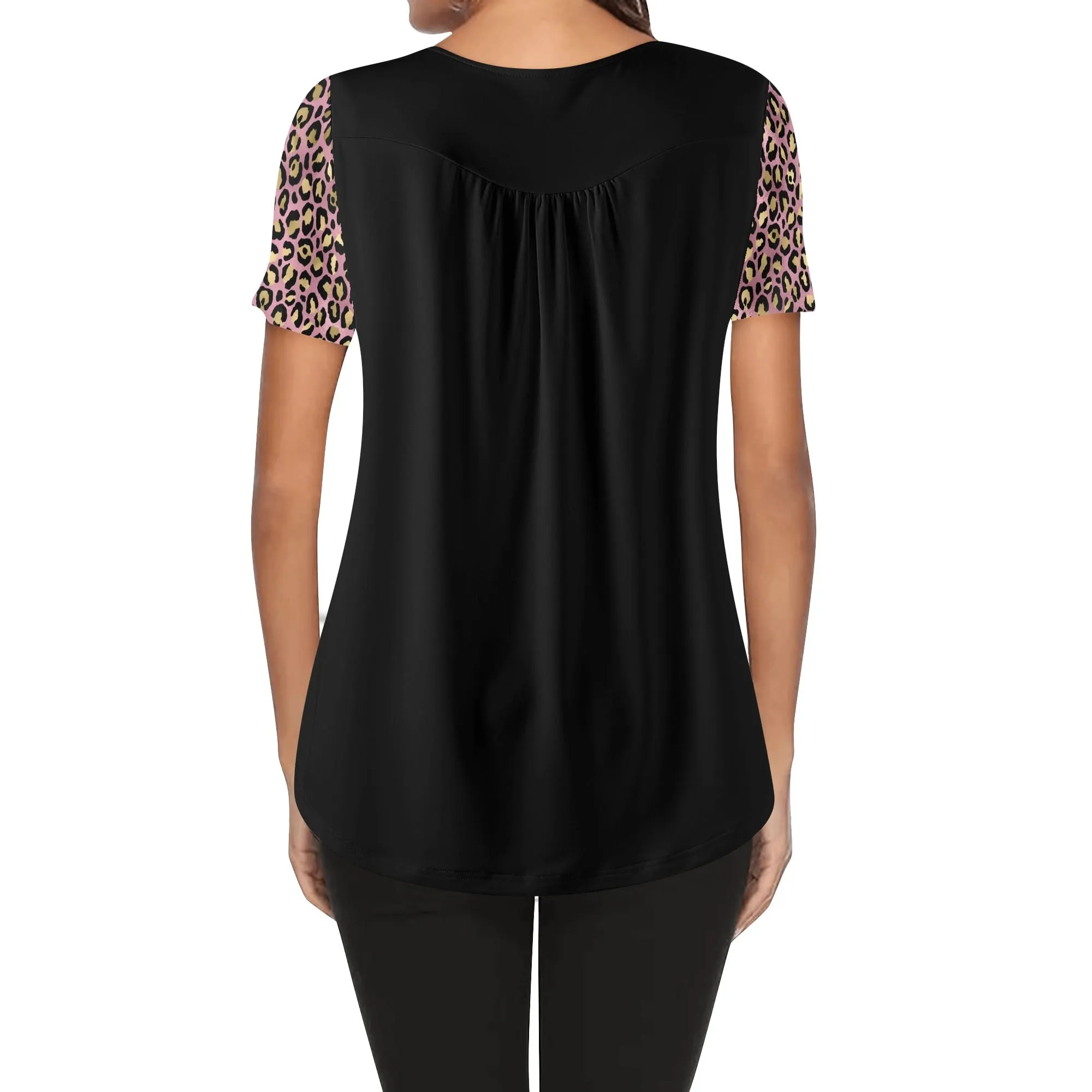 Women's Leopard Print Scoop Neck Short Sleeve Loose Blouse