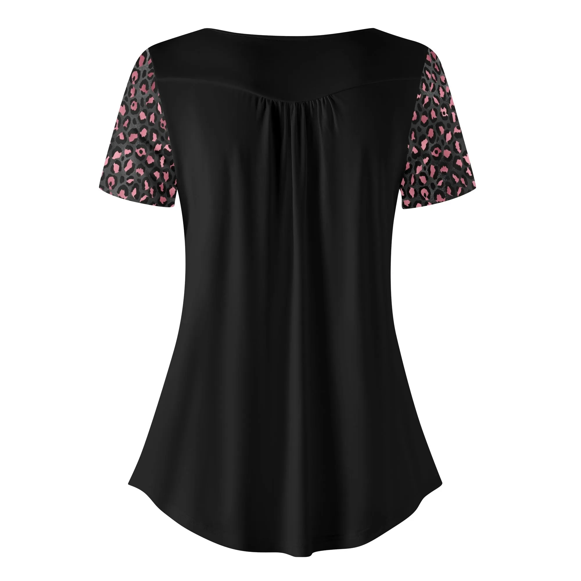 Women's Leopard Print Scoop Neck Short Sleeve Loose Blouse