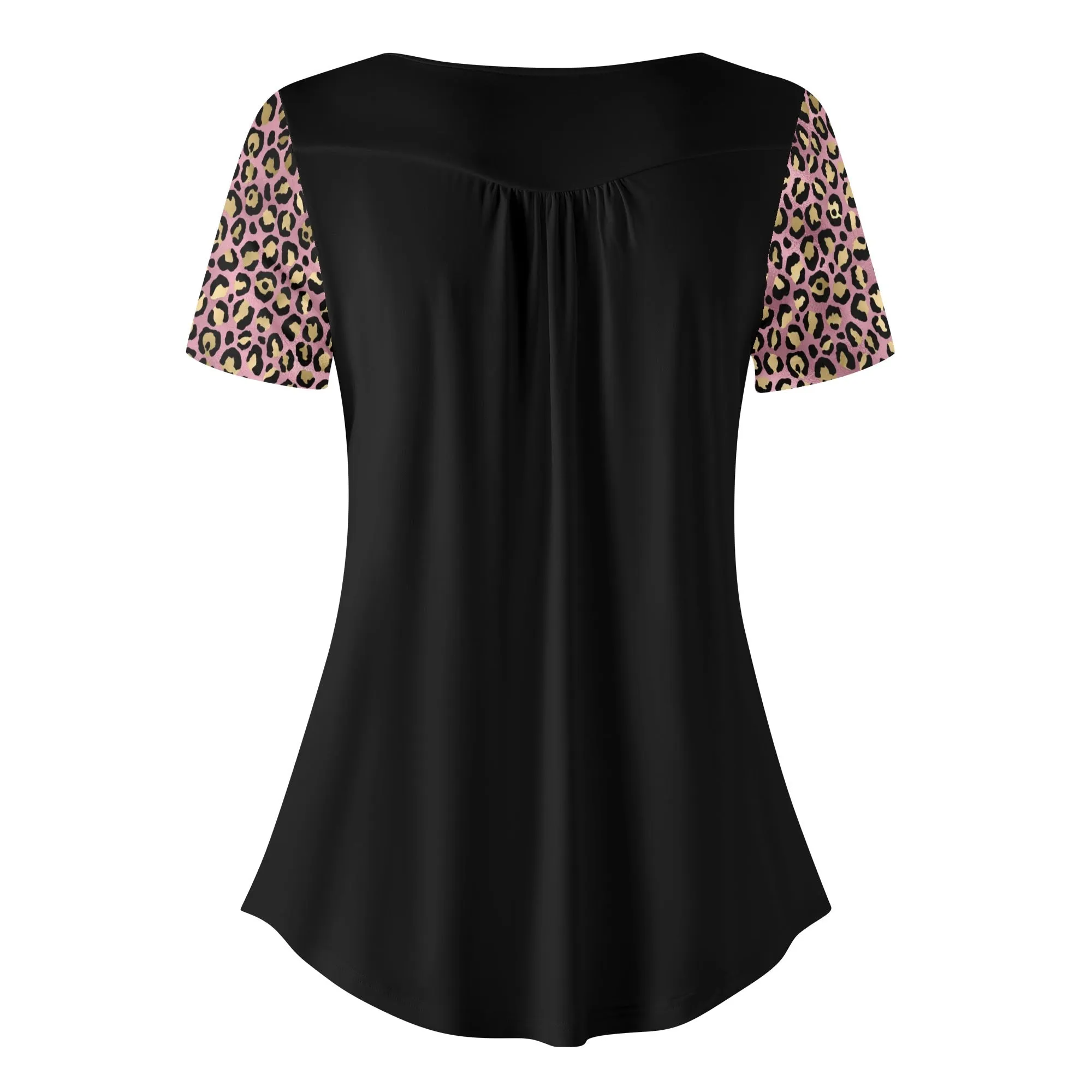 Women's Leopard Print Scoop Neck Short Sleeve Loose Blouse
