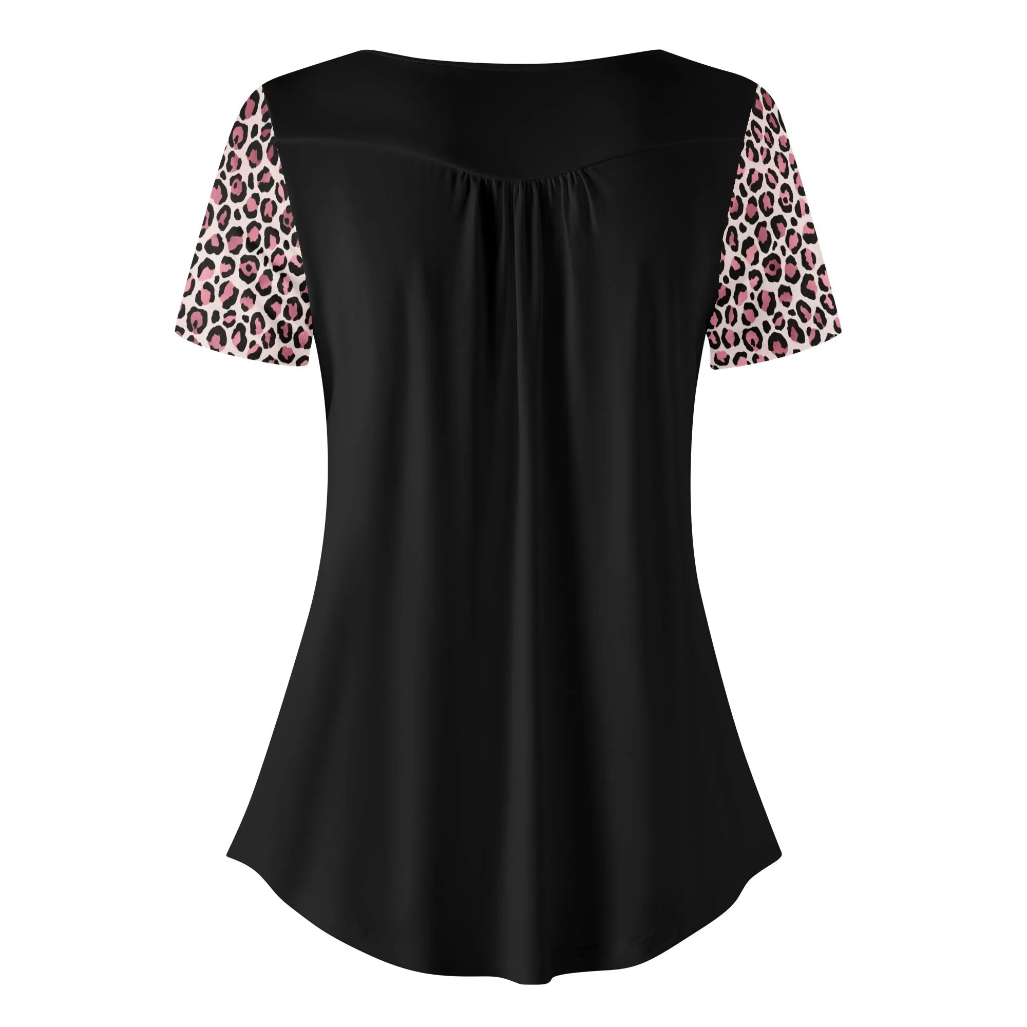Women's Leopard Print Scoop Neck Short Sleeve Loose Blouse