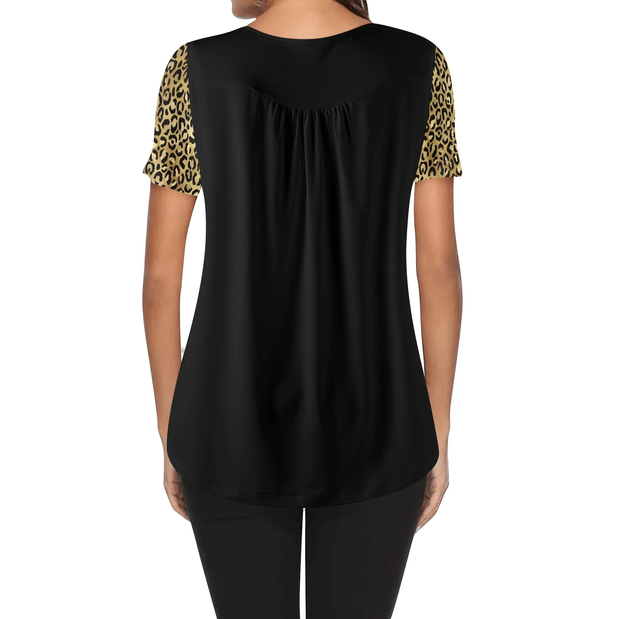 Women's Leopard Print Scoop Neck Short Sleeve Loose Blouse